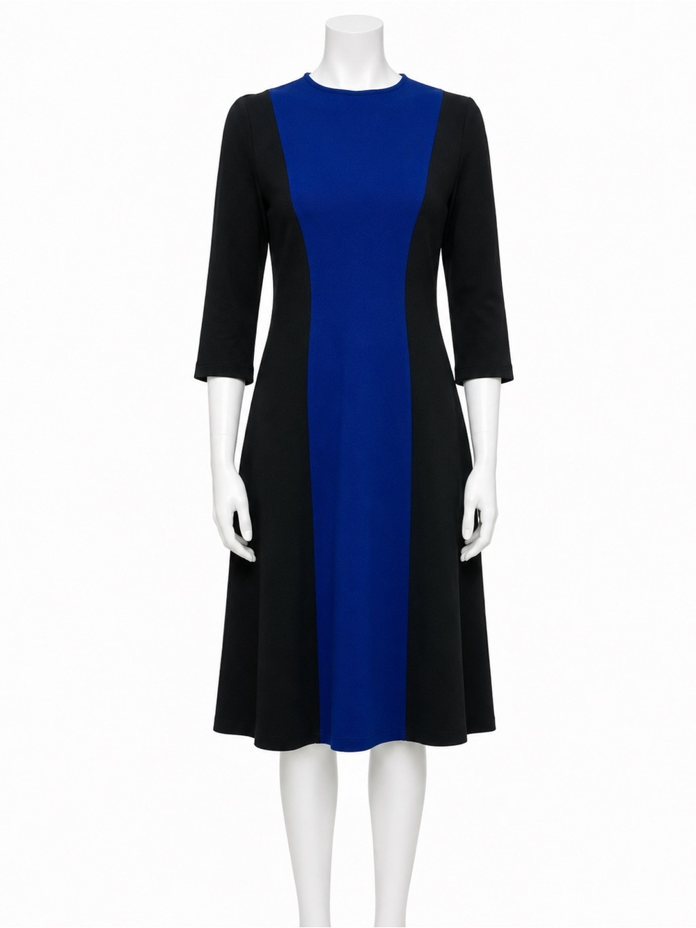 St. John Royal Blue Black Colorblock Wool Blend Knit Dress Size 8